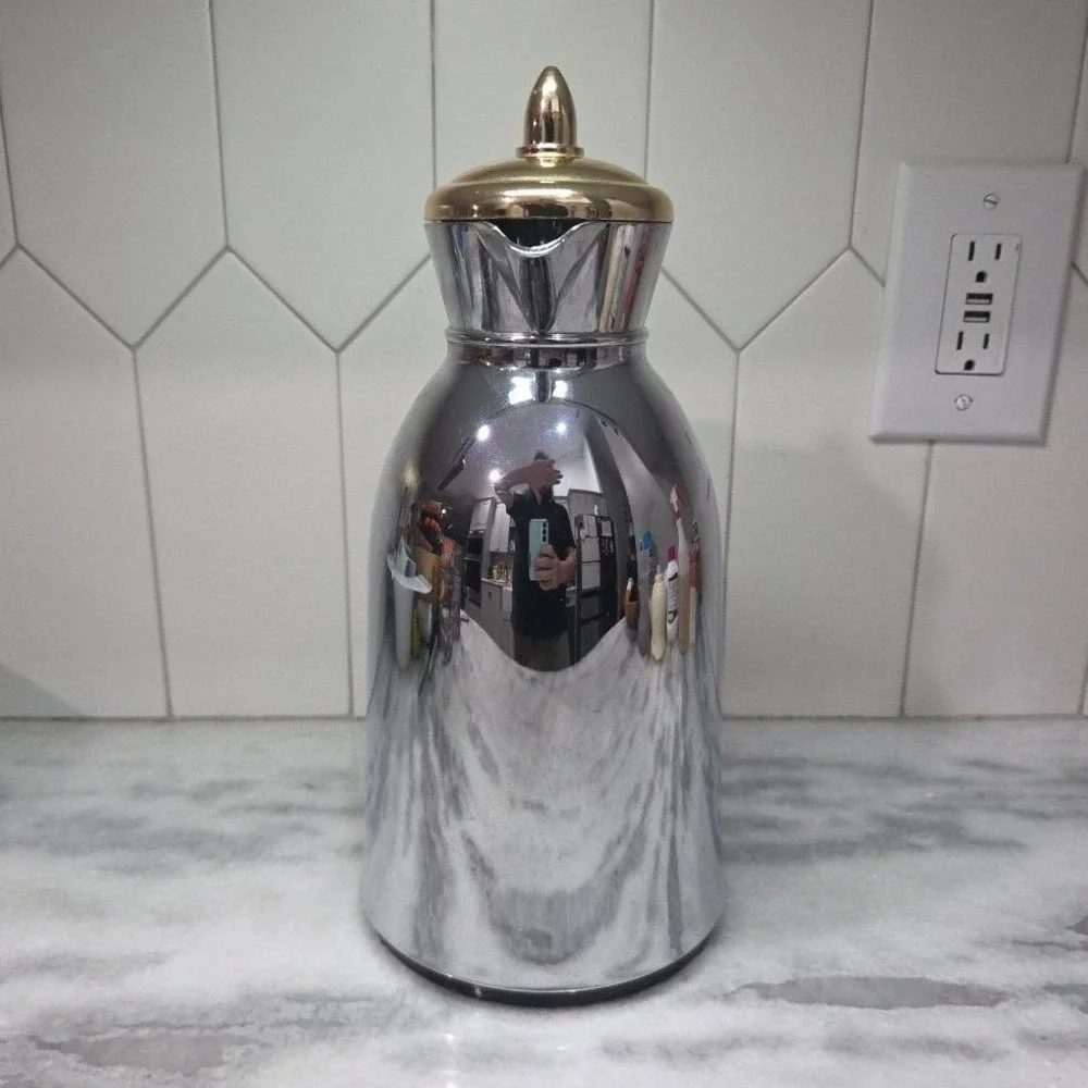 Thermal 1qt Plastic Coffee Pot, Vintage Insulated Silver Carafe, Kitchenware